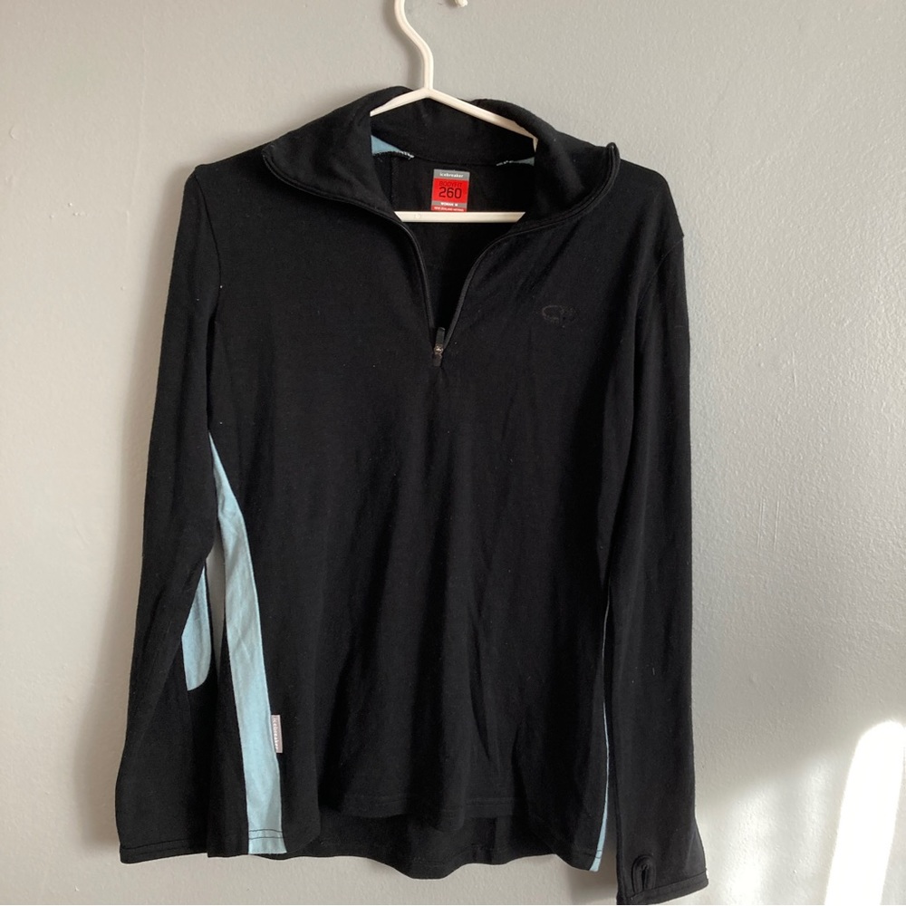 Icebreaker Women’s Merino Wool 260 Bodyfit Quarter Zip Black Blue Size M